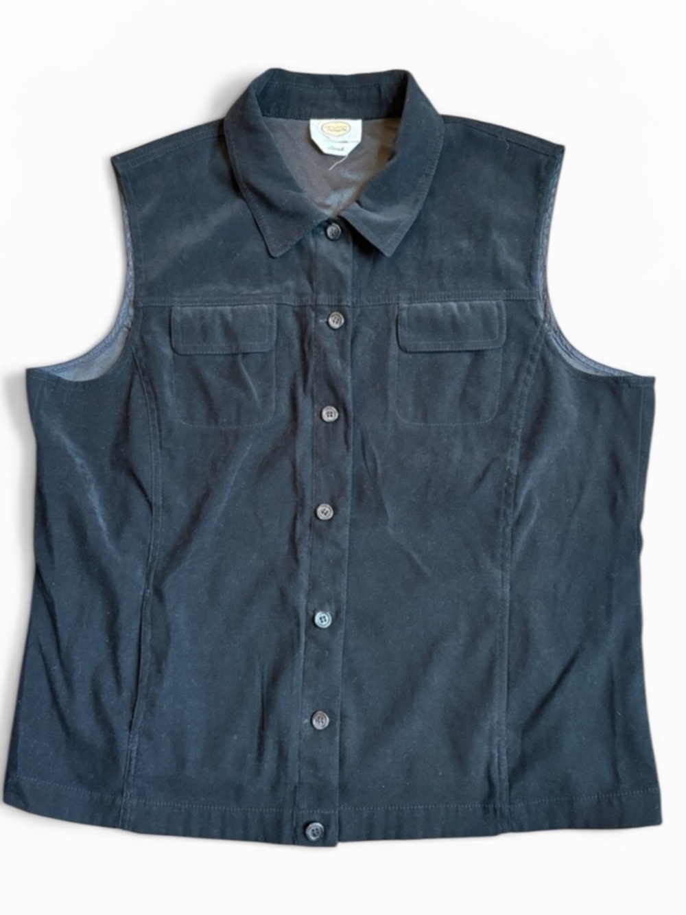 Talbots Stretch Vest Women’s XL Black Velvet Type Fabric Y2K READ